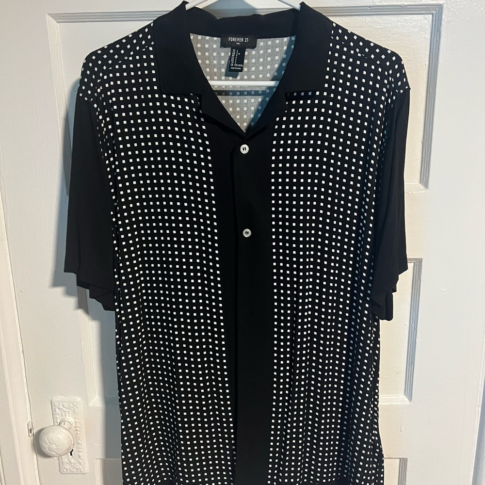 Forever 21 black shirt with white polka dots.